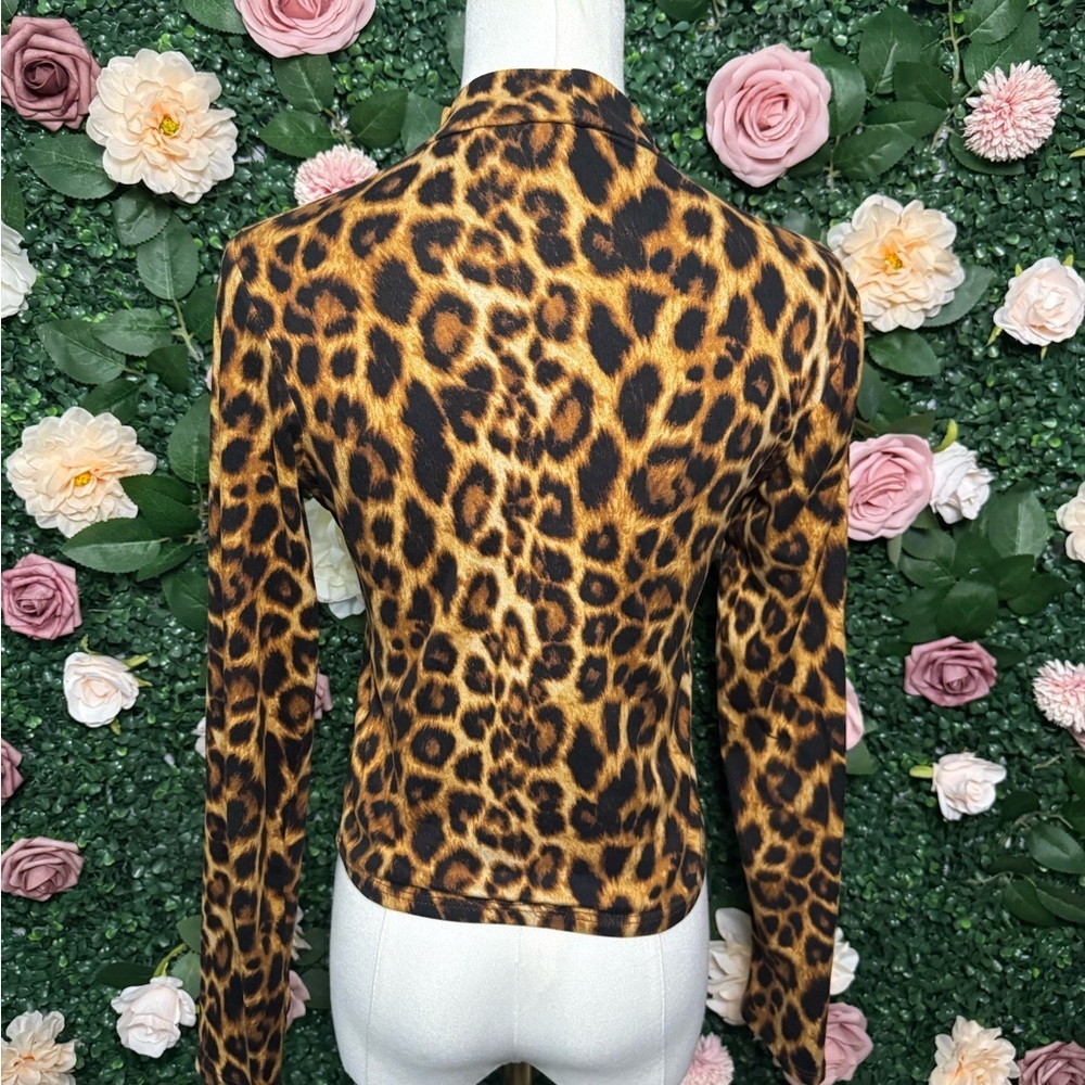 Leopard Print Mock Neck Long Sleeve Top - Brown & Black - Picture 4 of 5